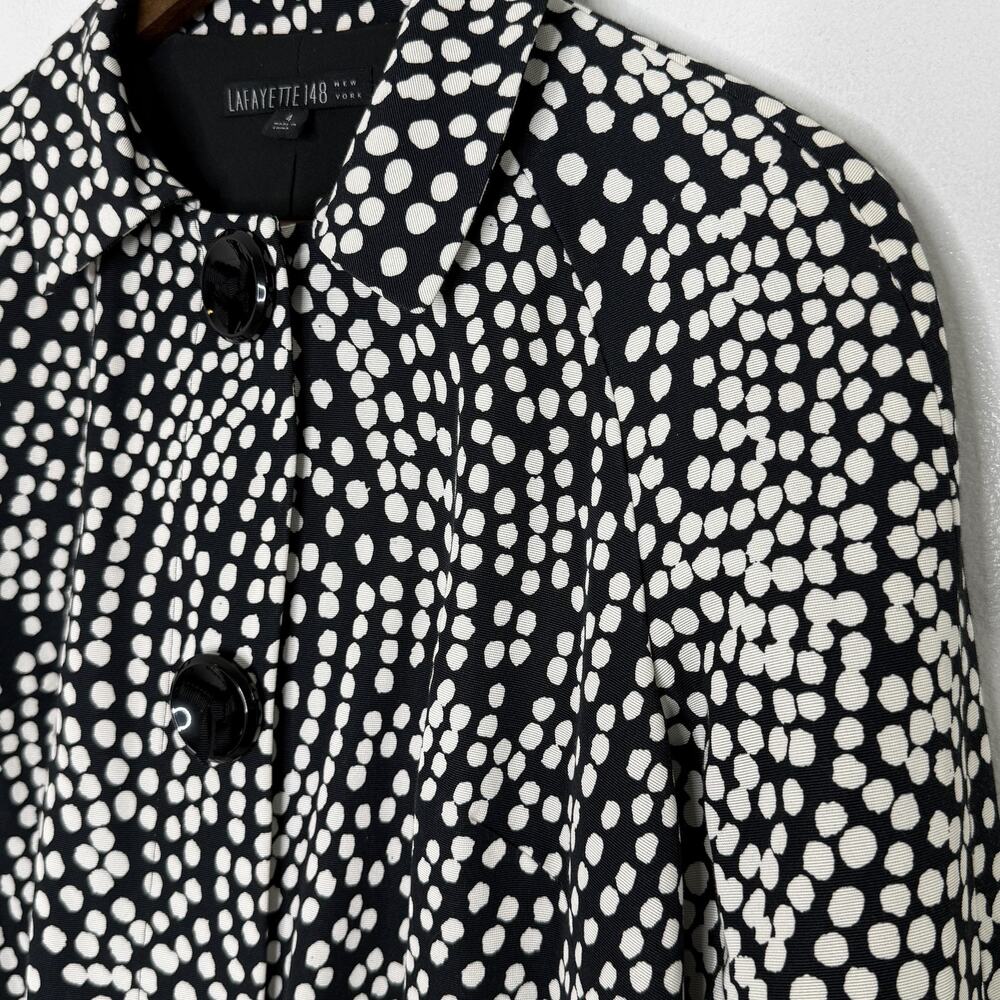 Lafayette 148 Jacket Womens 4 Black White Cotton Blend Polka Dot